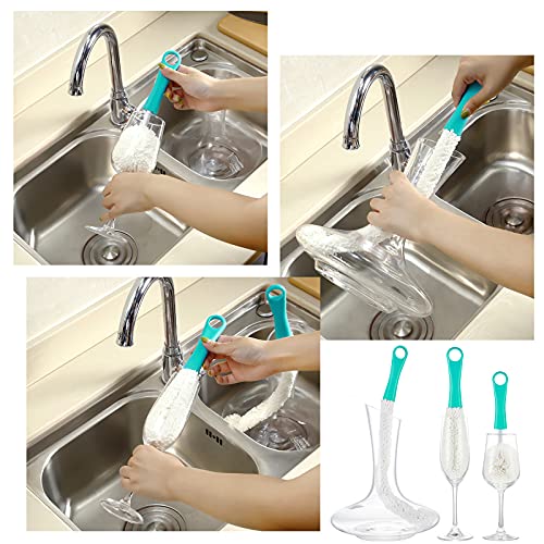 Boao 3 Pcs Decanter Cleaning Brush Wine Glass Decanter Flexible Bottle Brush Set with Cleaning Beads Household Tools for Bottle Goblets Glasses Cups (Blue) - color: Green
