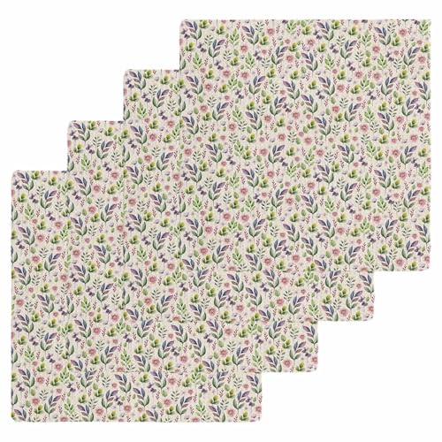 Green Botanical Dish Towels Set, Waffle Weave Kitchen Towels 4 Pieces, Farmhouse Watercolor Flower Plant Leaves Microfiber Hair Face Bath Tea Towel Absorbent Quick Drying Cleaning Dish Cloths, 12"x12" - color: Grass Green Light Pink Light Beige, size: 4PC