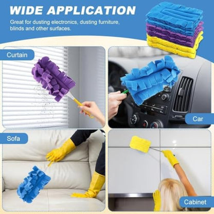 Chenille Duster Replacement Heads, Washable Reusable Chenille Microfiber Dust Duster, 360° Electrostatic Cleaning Pads for Multi-Surface Home, Blinds, Car, Furniture (Retractable) - color: Retractable