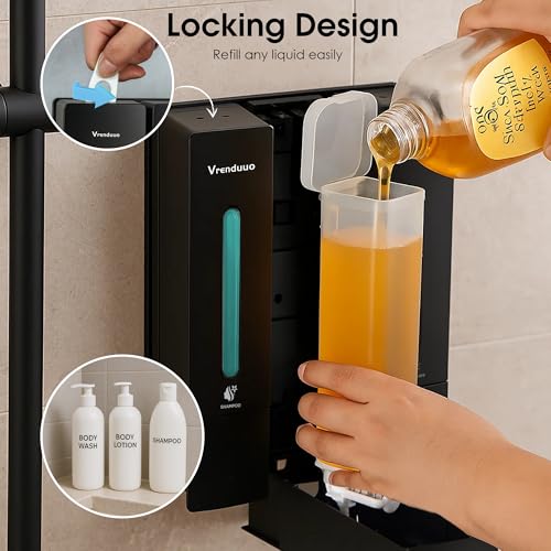 Shampoo and Conditioner Dispenser,Shower Dispenser 3 Chamber No Drill,Shower Soap Dispenser Wall Mounted for Bathroom Hotel with Upgrade Pump Head,3 * 400ml(Black 3 Chamber) - color: Black 3 Chamber