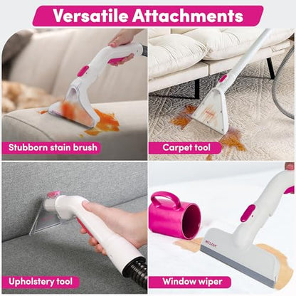 WECLEAN C4 Portable Carpet Cleaner Machine, Stand Up Upholstery Cleaner with 18KPa Powerful Suction, 800W Spot Cleaner for Pet Stains, Carpet, Rug, Couch and Car Interior, Dual Tank System, Pink - color: Pink