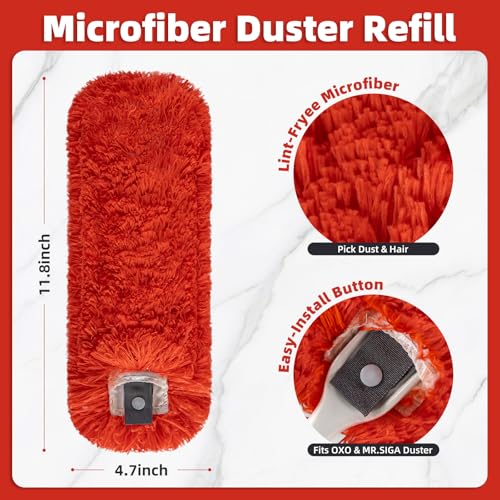 Reusable Microfiber Duster Refills Compatible with MR.SIGA & OXO Dusters – Washable Duster Replacement Heads for Scratch-Free Dust and Hair Cleaning (Included Microfiber Cleaning Cloth & Laundry Bag)