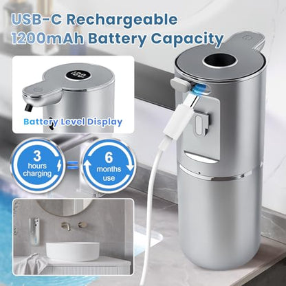 Automatic Soap Dispenser, Touchless Liquid Soap Dispensers, USB Rechargeable, 6-Level Adjustable Volume Control, 12.8oz/380ml, Wall Mount for Kitchen, Bathroom, Free Liquid Dispenser Stickers (Silver) - color: Silver