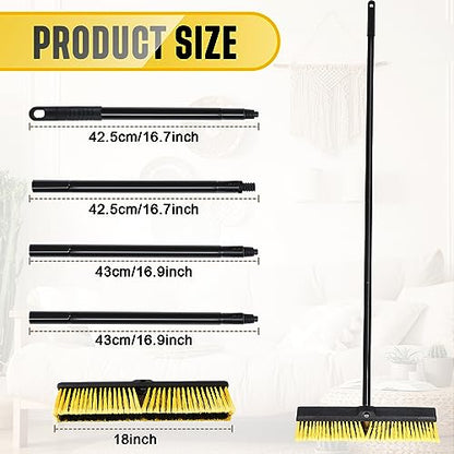 Zhehao 6 Pack 18 Inches Push Broom Outdoor, Multi Surface Garden Brush Broom with Adjustable 63" Long Handle for Deck, Driveway, Patio, Warehouse, Garage, Yard, Concrete Floor Cleaning (Yellow)