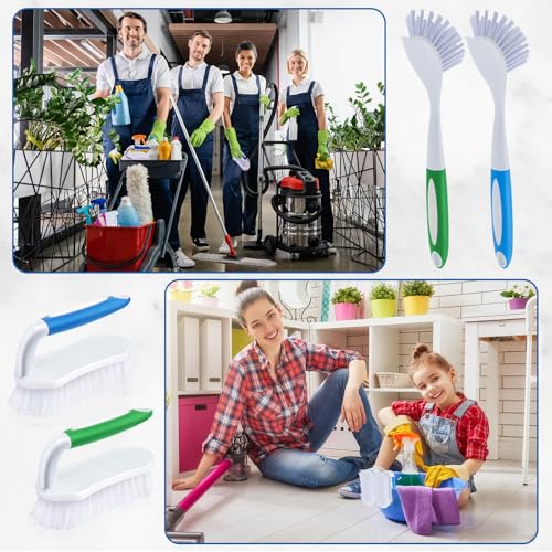 Hsei 12 Pcs Heavy Duty Scrub Brush Kit, Bathroom Bathtub Scrubber, Hard Bristle Cleaning Brush with Ergonomic Handle and Durable Bristles for Cleaning Carpet Kitchen Pots, Pans and Sinks