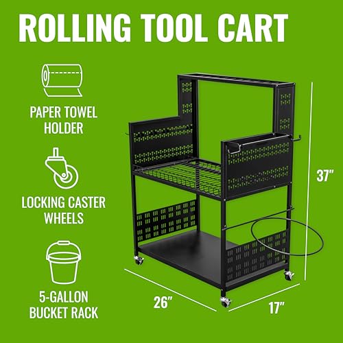 Teal Triangle Freestanding Tool Organizer, Heavy Duty Garage Storage Utility Cart Floor Stand Holds 250 lbs, Garden Tools Cleaning Supplies Bucket and More