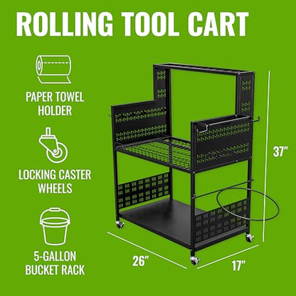 Teal Triangle Freestanding Tool Organizer, Heavy Duty Garage Storage Utility Cart Floor Stand Holds 250 lbs, Garden Tools Cleaning Supplies Bucket and More