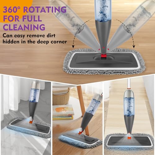 Spray Mop for Floor Cleaning with Washable Pads, Microfiber Wet Mops with 800 ml Refillable Bottle,Reusable Dust Mops with Sprayer for Hardwood Laminate Vinyl Tile Cleaning - color: Grey