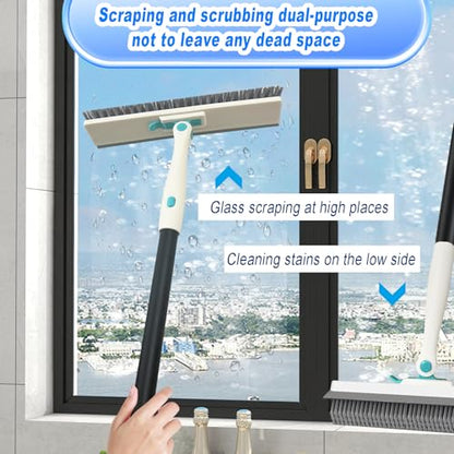 Grout Brush with Long Handle V Shape Floor Scrub Brush Stiff Bristle Grout Scrubber for Cleaning Bathroom Garage Kitchen Wall Tub Tile (1, White) - color: White