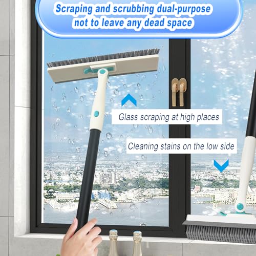 Grout Brush with Long Handle V Shape Floor Scrub Brush Stiff Bristle Grout Scrubber for Cleaning Bathroom Garage Kitchen Wall Tub Tile (1, White) - color: White
