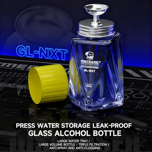 5 Oz /150ml Glass Push Down Pump Dispenser Bottle with Cap Push Down Glass Empty Pump Dispenser Pump Alcohol Dispenser Alcohol Bottle for Nail Polish Alcohol Makeup Remover Phone Cleaning