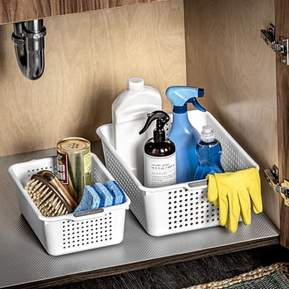 madesmart Medium Storage Basket, Multipurpose Organizer with Soft-Grip Handles, Ventilated Design for Laundry, Bath & Kitchen Storage, White, 14 x 10 x 5" - size: Medium