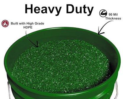 MKS Plastics 5-Gallon Bucket with Airtight Lid – Made in USA, Food Grade BPA Free Plastic, Heavy Duty Multi-Use, Metal Handle with Grip, Stackable Storage – Green, 6 Pack - color: Green, size: 6