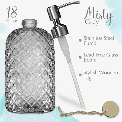 JASAI 18Oz Gray Glass Soap Dispenser with Rust Proof Pump, Refillable Kitchen soap Dispenser for Dish Soap, Bathroom Soap Dispenser for Dispense Hand soap, Lotion. - color: Smoky Gray