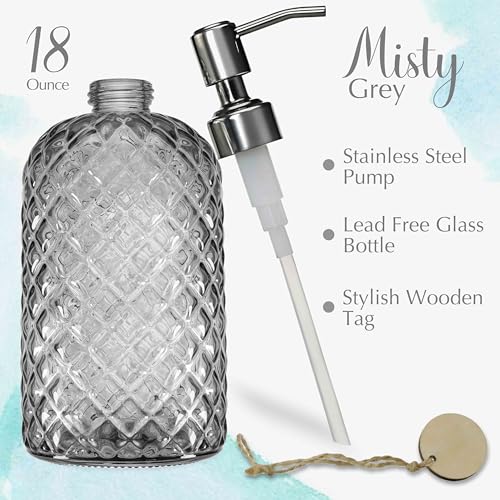 JASAI 18Oz Gray Glass Soap Dispenser with Rust Proof Pump, Refillable Kitchen soap Dispenser for Dish Soap, Bathroom Soap Dispenser for Dispense Hand soap, Lotion. - color: Smoky Gray
