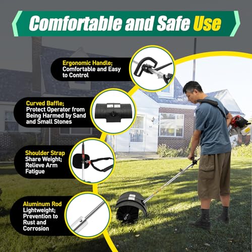 52CC Engine Power Handheld Snow Sweeper Broom,2.3HP 2 Stroke Gasoline Power Portable Artificial Grass Brush Power Broom Outdoor, Handheld Turf Lawn Sweeper for Sweeping Patio Driveway