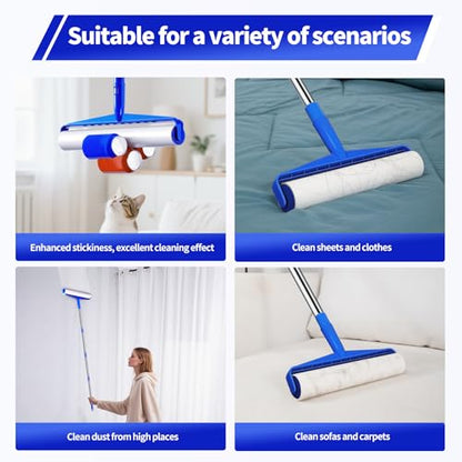 9.84" Large Extra Sticky Lint Roller, 58.3" Long Handle Lint Remover with 7 Rollers for Clothes, Cat Dog Pet Hair, Furniture, Couch, Carpet, Floor，Painted Wall Cleaner Mop Dust Cleaning