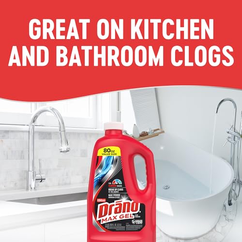 Drano Max Gel Drain Clog Remover & Cleaner, Fast-Acting to Unclog Standing Water & Remove Hair, Grease & Food Blockages, Safe for all Pipes & Septic, Kitchen Sinks, Bathroom Showers, 80 Oz, 2 Pack - size: 80 Fl Oz (Pack of 2)