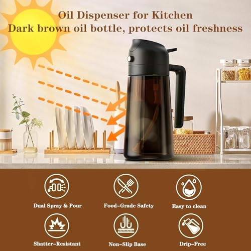 OURCABECUE Kitchen Upgraded Made Oil Sprayer for Cooking, Dark Brown 2 in 1 Spray and Pour Mist Olive Oil Dispenser 16oz 470ml Glass Oil Spray Bottle, Air Fryer (White + Black) - color: White + Black