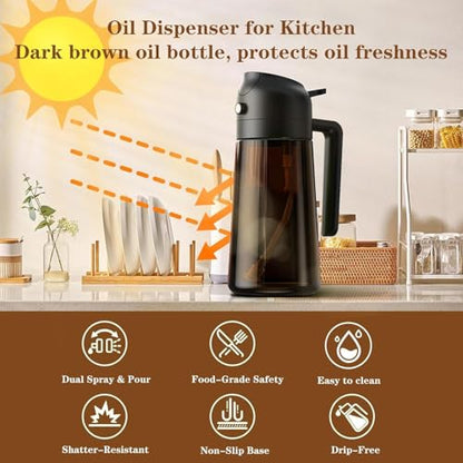 OURCABECUE Kitchen Upgraded Made Oil Sprayer for Cooking, Dark Brown 2 in 1 Spray and Pour Mist Olive Oil Dispenser 16oz 470ml Glass Oil Spray Bottle, Air Fryer (White + Black) - color: White + Black