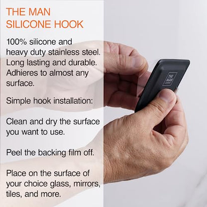 The Man Silicone Hook - Bathroom & Shower Storage Hook - Shower Toiletry, Bathroom Organizer Accessory - Heavy Duty Stainless Steel & Silicone - Strong Hold, Adheres to Most Surfaces (1 Pack) - size: 1 Pack