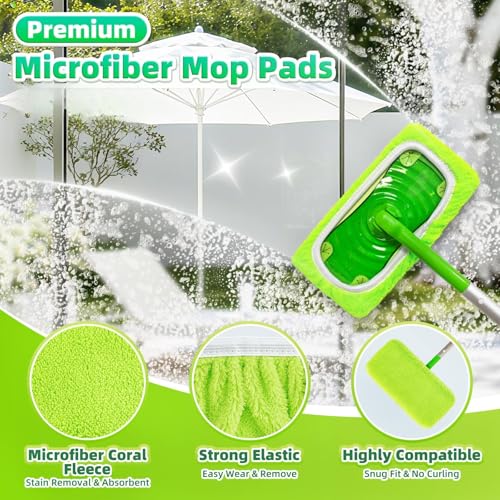 Microfiber Mop Pads - 4 Pack Reusable Washable Refills for Wet & Dry Floor Cleaning - Fits Most Standard Mops - Yellow Green Household Cleaning Pads - color: Yellow Green