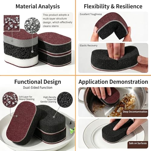 Cleaning Sponges Eraser，2026 New Heavy Duty Scouring Pad，Dish Sponges Kitchen，Shower and Tub Scrubber Sponge for Kitchen, Bathroom, Sink, Floor and Home Cleaning (5 pcs) - color: 5 Pcs