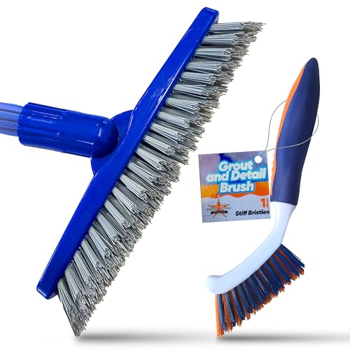Bring It On Grout Cleaning Brush Crevice Cleaning Brush with Stiff Nylon Bristles 8-inch Heavy-Duty Tile Cleaner Brush Plus 10 Inch Floor Scrub Brush, Bathroom, Kitchen
