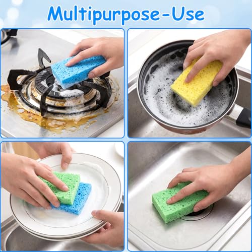 10 Pcs Cellulose Kitchen Sponges, Natural Compressed Sponges Reusable Non Scratch Sponge for Kitchen Dish Washing Bathroom Cars Cut-Outs DIY Scrub Sponge for Cleaning
