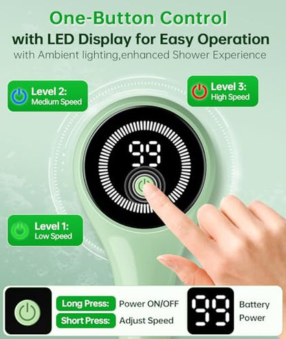 Electric Body Brush Back Scrubber for Shower, Waterproof Long Handle Power Auto Body Scrubber with 5 Heads, 3-Speed Rechargeable Bath Brush for Women, Men, Deep Cleansing, Exfoliating, Massage Skin - color: Green