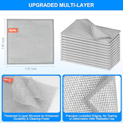 Non-Scratch Silver Mesh Dish Cloths, 12+1 Pack 3-Layer Metallic Fiber Cleaning Cloths for Kitchen, Diamond Weave Scrubber Pads for Dishes, Sinks & Cookware (7.87x7.87 Inches) - style: 3-Layer Silver Mesh