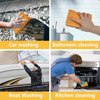 Car Wash Sponges, 3 Pack Extra Thick Large Cleaning Sponge Multi-Purpose for Bathroom Kitchen Bike Boat, Large Size Sponges 4'' X 6'' (Yellow) - color: A-yellow