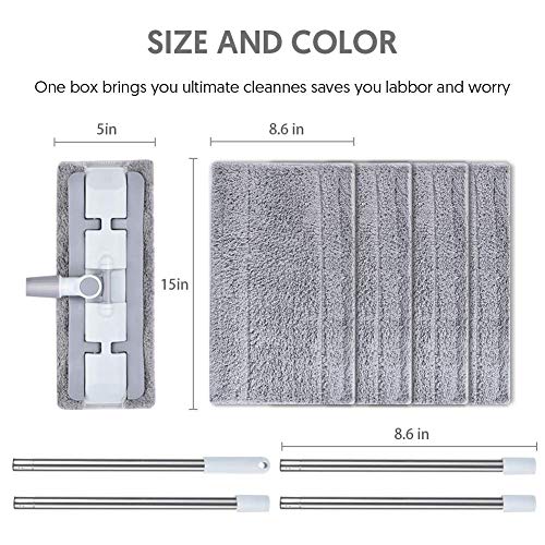 HOMTOYOU Microfiber Hardwood Floor Mop, Dust Flat Mop Floor Cleaning | 4 Pcs Washable Pads, 360° Rotation, Long Adjustable Stainless Steel Handle