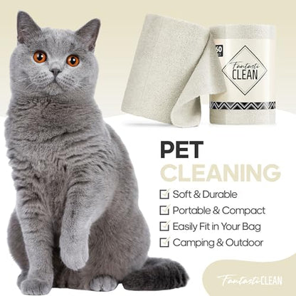 Fantasticlean Microfiber Cleaning Cloth Roll 4 Rolls 240 Pack, Tear Away Paperless Towels, 8" x 8", Reusable Washable Rags, House Kitchen, Pet, Office, Indoor Outdoor, Compact and Portable (Off-White) - color: 4 Off-white