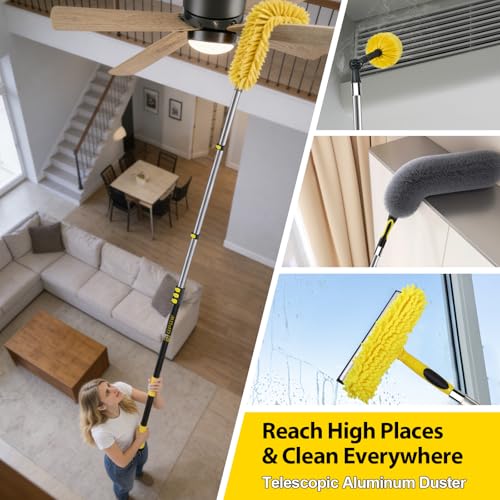 30 Foot High Ceiling Duster Kits with 4.7-24ft Heavy Duty Extension Pole, High Reach Duster for Cleaning,Microfiber Feather Duster,Cobweb Duster,Ceiling Fan Duster,Window Squeegee & Cleaner - size: 24 feet