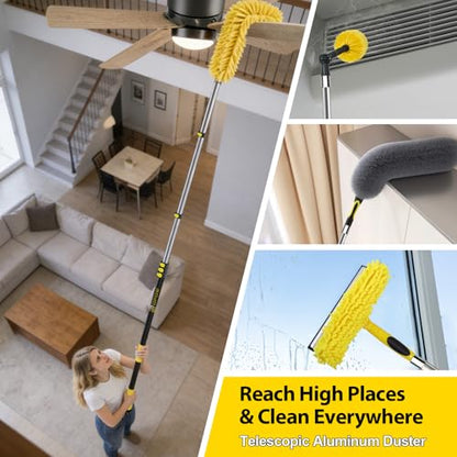 30 Foot High Ceiling Duster Kits with 4.7-24ft Heavy Duty Extension Pole, High Reach Duster for Cleaning,Microfiber Feather Duster,Cobweb Duster,Ceiling Fan Duster,Window Squeegee & Cleaner - size: 24 feet