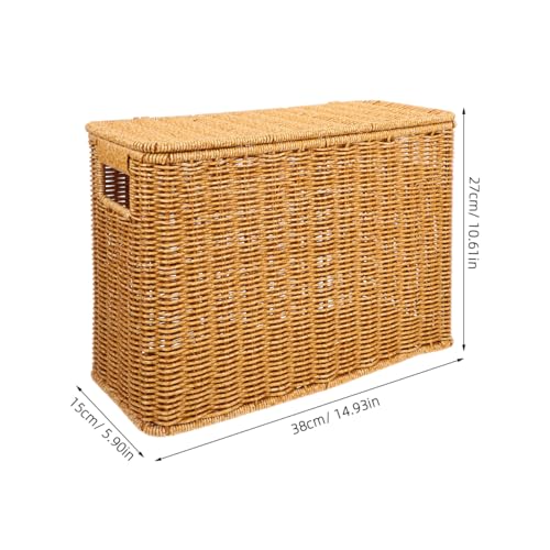 UPKOCH Woven Basket with Lid and Handle Narrow Tall Storage Box 15 Inch Decorative Organizer for Magazines Toys and Household Sundries Portable and Lightweight