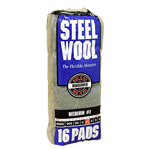 Homax Rhodes American Household Steel Wool16 pad, Medium Grade #1, 16 Pads (Pack of 6) - size: 16 Pads (Pack of 6), style: Medium Grade #1