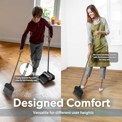 BLACK+DECKER Butler Broom & Dustpan Set - Stand-Up Design - Lightweight, Space-Saving Combo for Kitchen, Living Room, Bathroom, Lobby Floors - Home Cleaning Essential, Black/Grey - size: Black/Grey Butler Broom & Dustpan