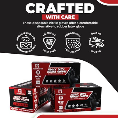 Industrial Nitrile Gloves – Heavy Duty Latex & Powder Free Disposable Gloves with Diamond Texture - color: Black, size: Small (Pack of 1000)