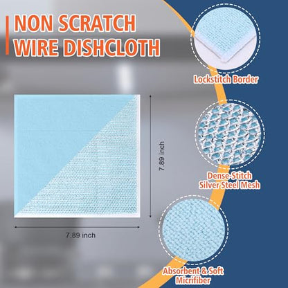 2-Sided Cleaning Dish Towels for Kitchen Microfiber Wash Cloths,15pcs Non Scratch Wire Dishcloth,Wire Dishcloth Home Essentials-Reusable Steel Wool Scrubber Washcloths,Set for Pans Sinks & Cookware