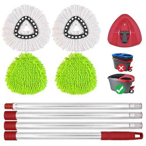 Spin Mop Replacement Head Base Handle, 4-Section 30-to-58 inch Mop Replacement Stick Compatible with Ocedar Handle for Easy Wring Mops Refills 6 Pack