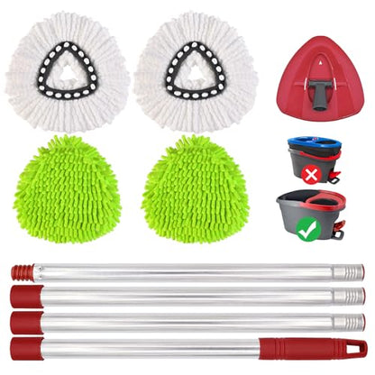Spin Mop Replacement Head Base Handle, 4-Section 30-to-58 inch Mop Replacement Stick Compatible with Ocedar Handle for Easy Wring Mops Refills 6 Pack