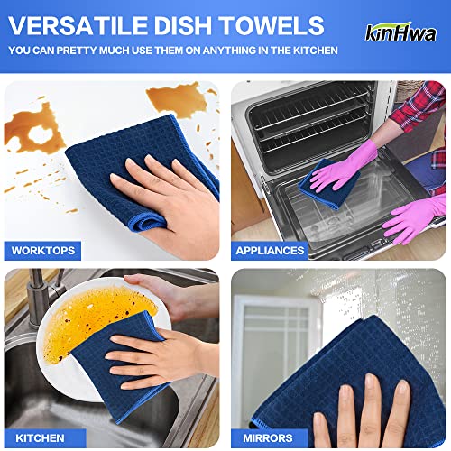 KinHwa Microfiber Dish Cloths Thick Waffle Weave Kitchen Dish Rags Ultra Absorbent Dishcloths 12inch x 12inch 6 Pack - Navyblue - color: Navy Blue, size: 12in x 12in 6 Pack