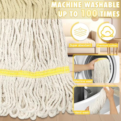 Commercial Mop Industrial Cotton Mop with Extra Replacement Head,Looped-End Heavy Duty String Wet Mops with Long Handle for Home,Garage,Office, Workshop, Warehouse Floor Cleaning - size: 1x Industrial Mop with Handle + Extra Head