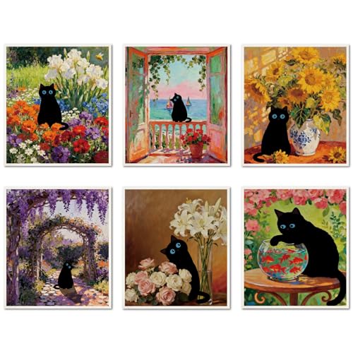 CREATCABIN 6Pcs Swedish Dishcloths for Kitchen Oil Painting Black Cat Swedish Cloths Reusable Dish Towels Absorbent Washable No Odor Cellulose Cleaning Sponge Cloth for Washing Dishes 6.7x7.6Inch - style: Oil Painting Black Cat