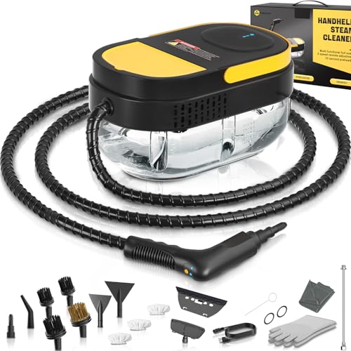 Gautye Steam Cleaner, 3 Level Adjustable Handle, 15s Heat Up, 1.69 Quarts Tank, Portable Steamer for Cleaning with 15 pcs Accessories, Steam Cleaner for Home for Dirt, Grease, Grout, Tile,Floor, Car