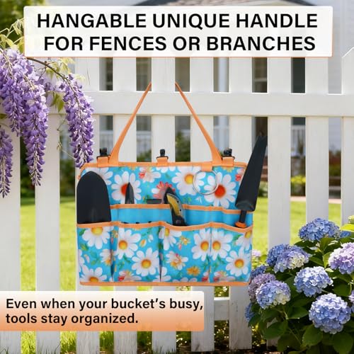 KUNN 5 Gallon Bucket Organizer 18-Pocket Tool Bag with Hangable Handle | Heavy-Duty Garden Caddy & Bucket Accessory for Gardening Tools, Orange - style: Sunny Daisy