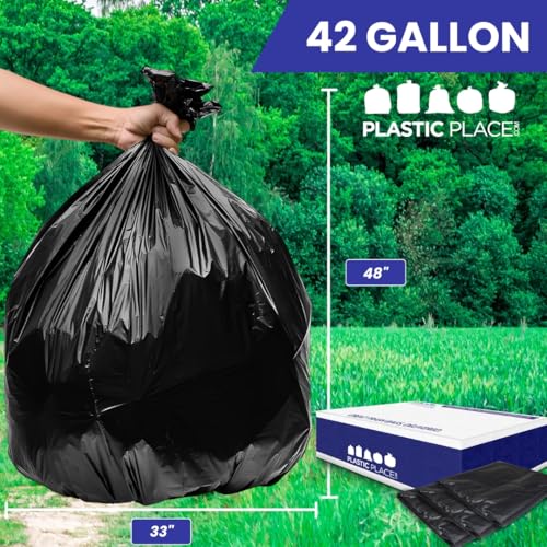 Plasticplace Contractor Trash 42 Gallon │ 3.0 Mil │ Black Heavy Duty Garbage Bag │ 33” x 48” (50 Count) (CON50) - style: 3.0 Mil, 50 Count