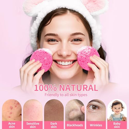 100-Count Compressed Facial Sponges, Natural Cellulose Face Sponges for Cleansing, Exfoliating, Washing face, Makeup Removal, and Spa Use - Travel Skincare Essentials for women - color: Pink